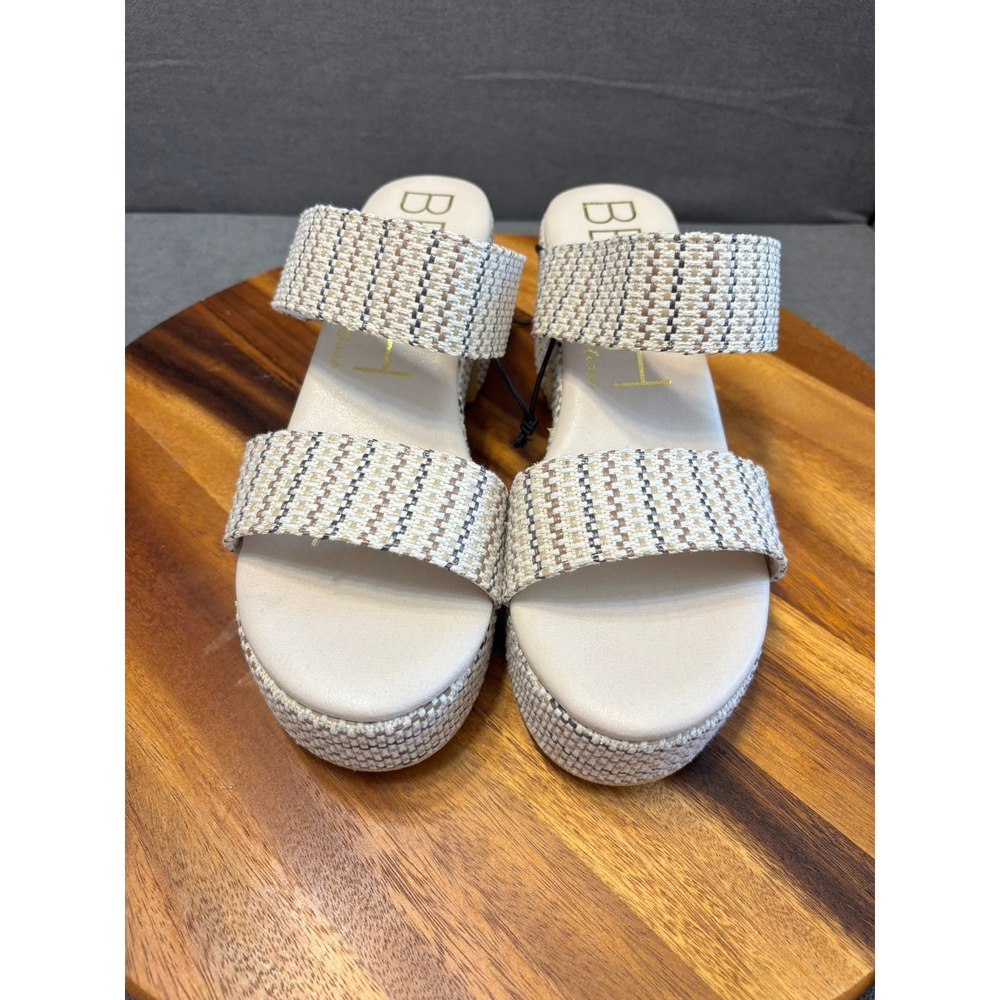 Y2K style Platform, Beach, Woven Raffia Platform Sandals Tan Cream, Women's 11M - Picture 4 of 10